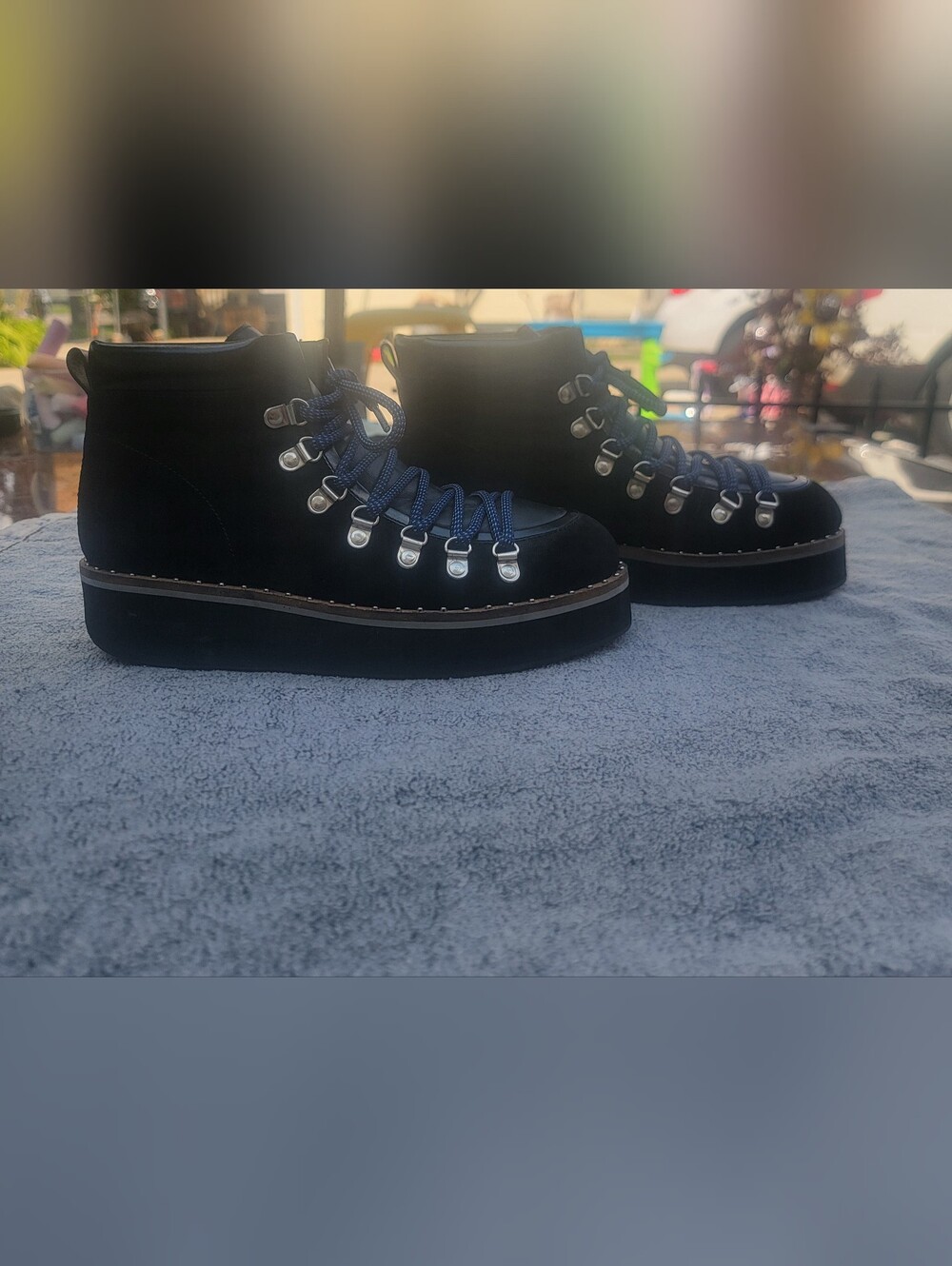Free People Durango Platform Hiker Boots Black Blue Laces EU 39/8.5